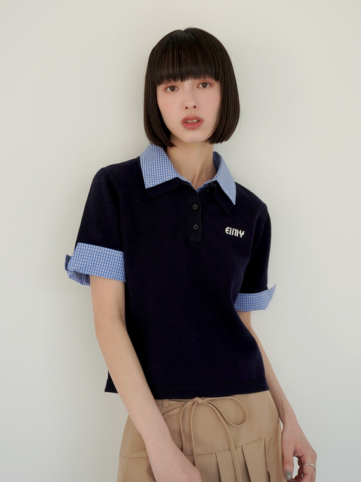 ハーフスリーブダブルカラーニット