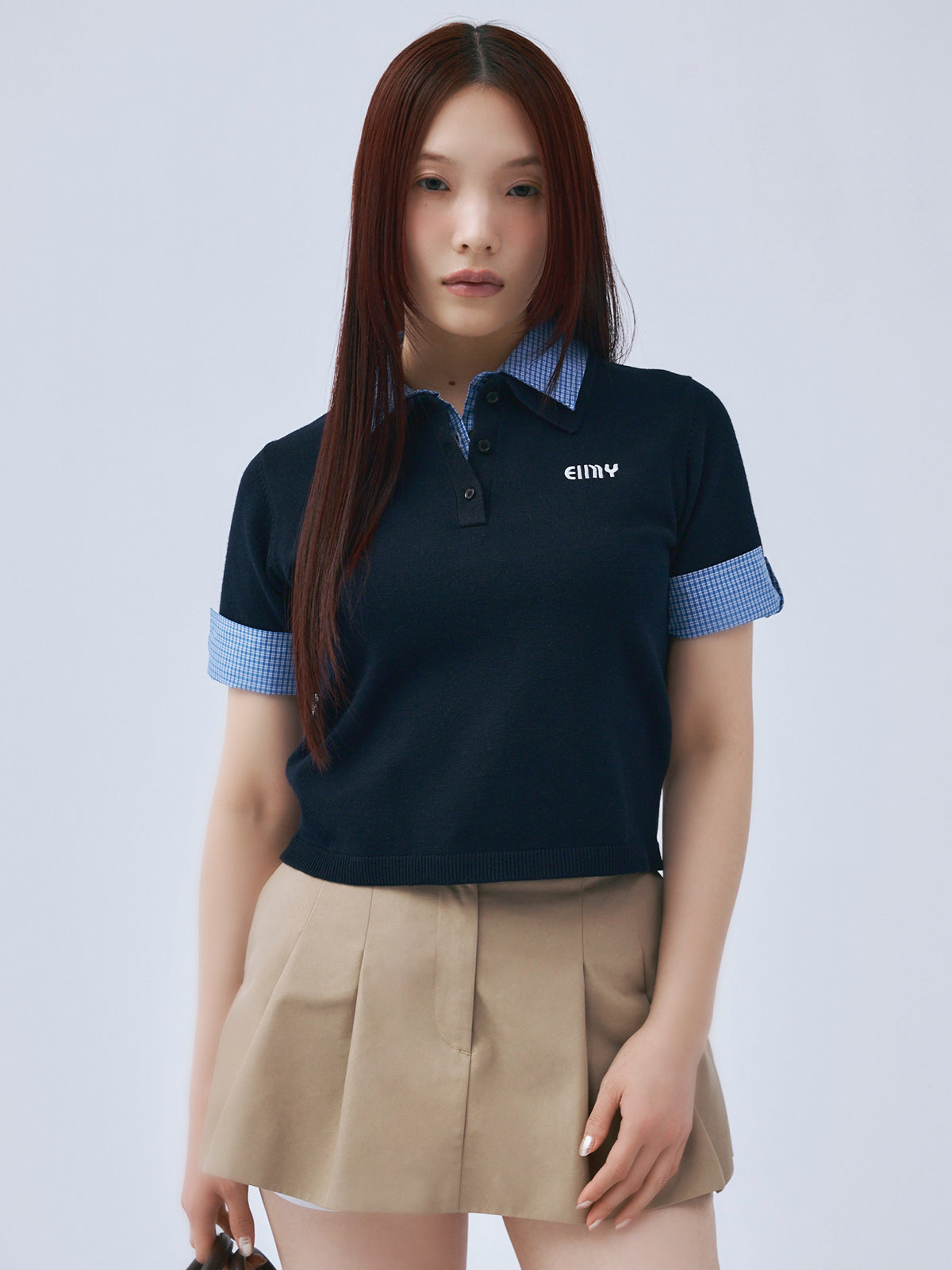 ハーフスリーブダブルカラーニット