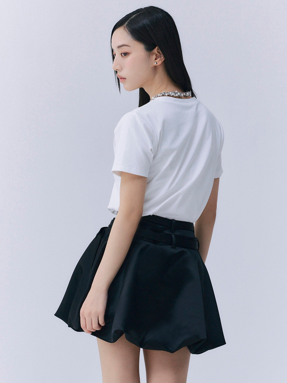 ダブルベルトサテンミニスカート