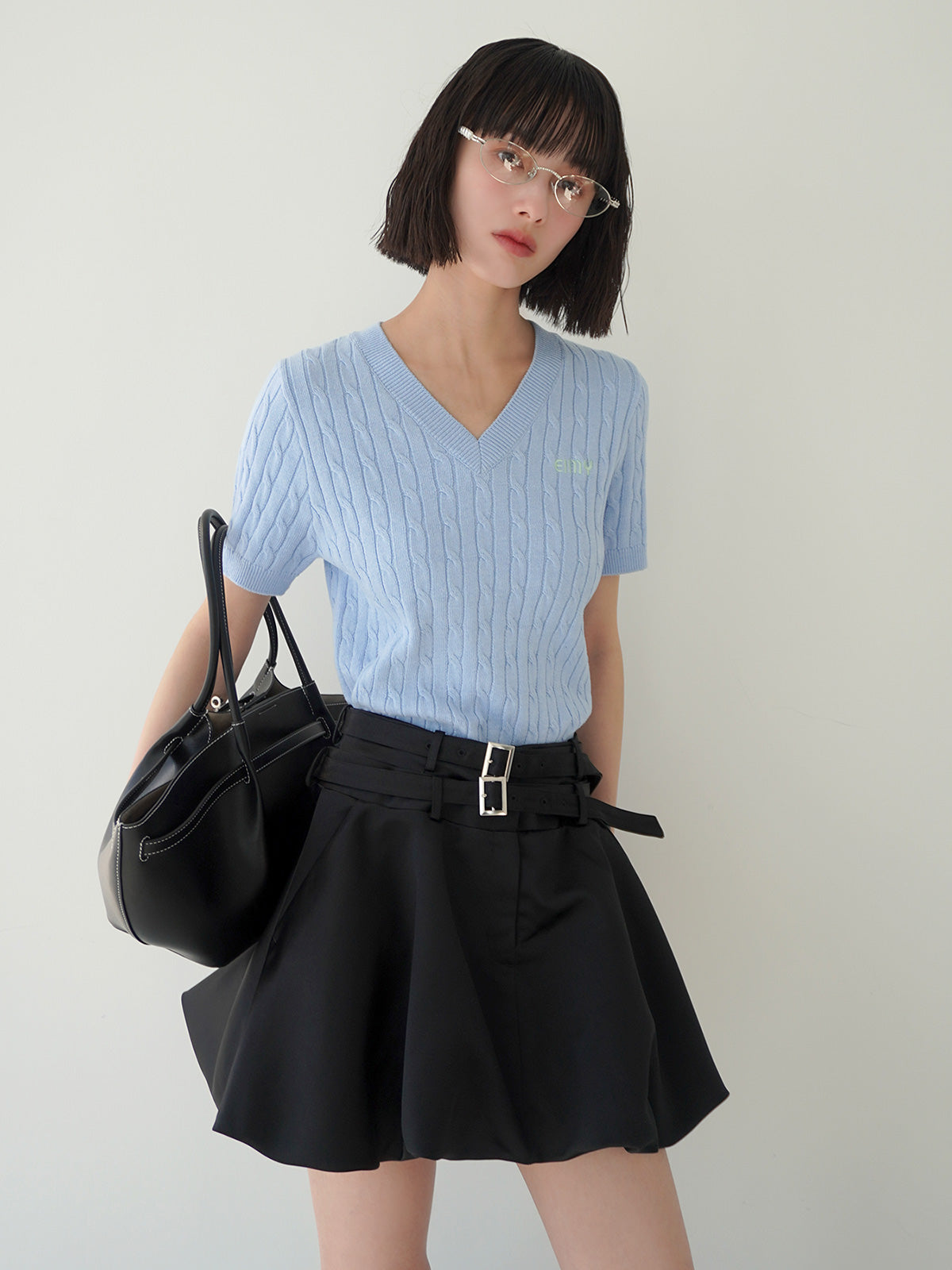 ダブルベルトサテンミニスカート