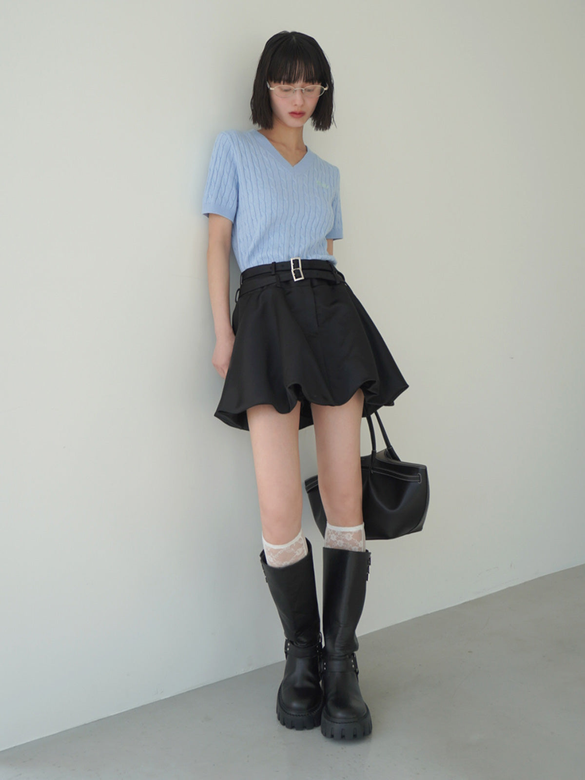 ダブルベルトサテンミニスカート