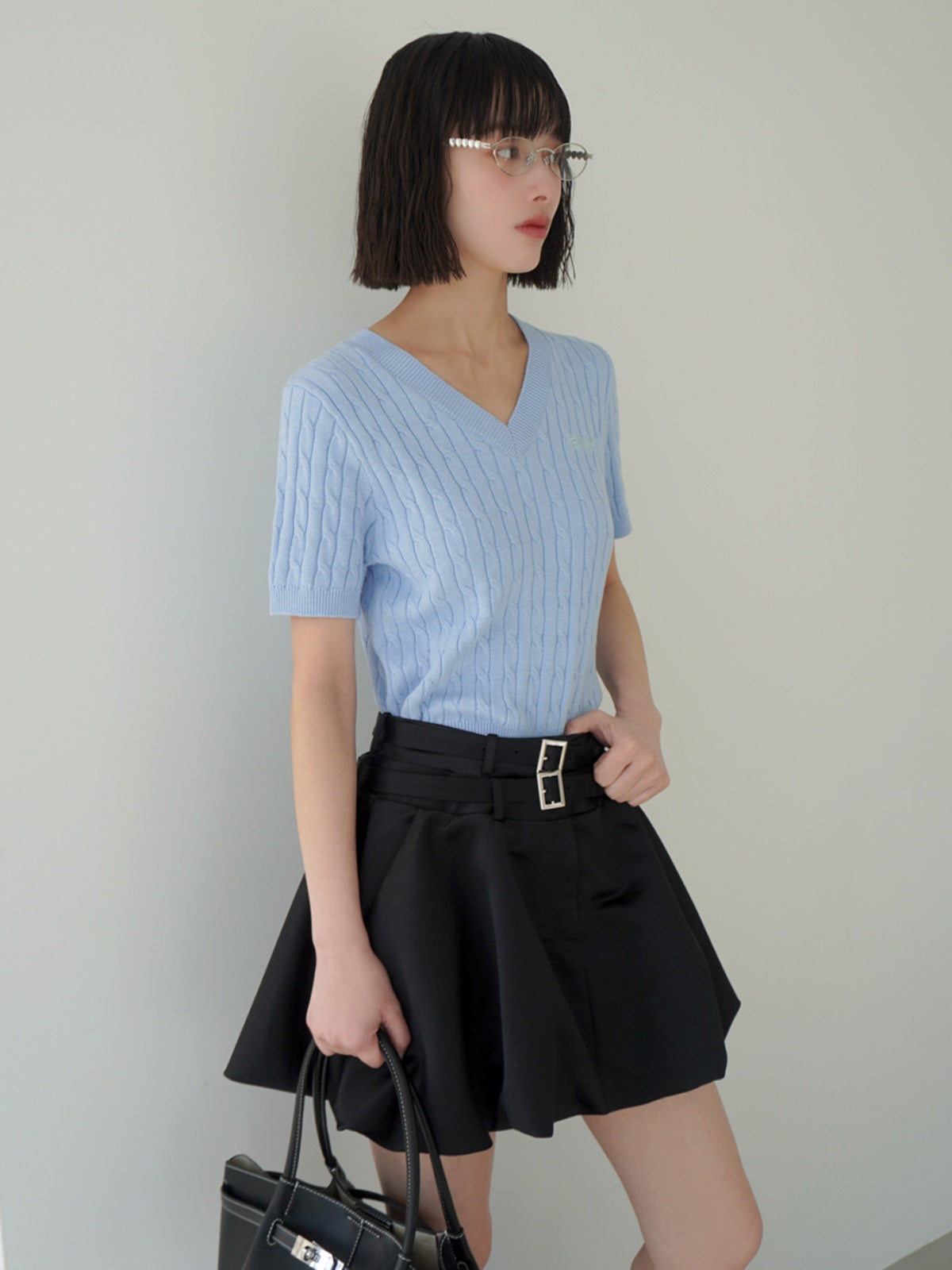 ダブルベルトサテンミニスカート