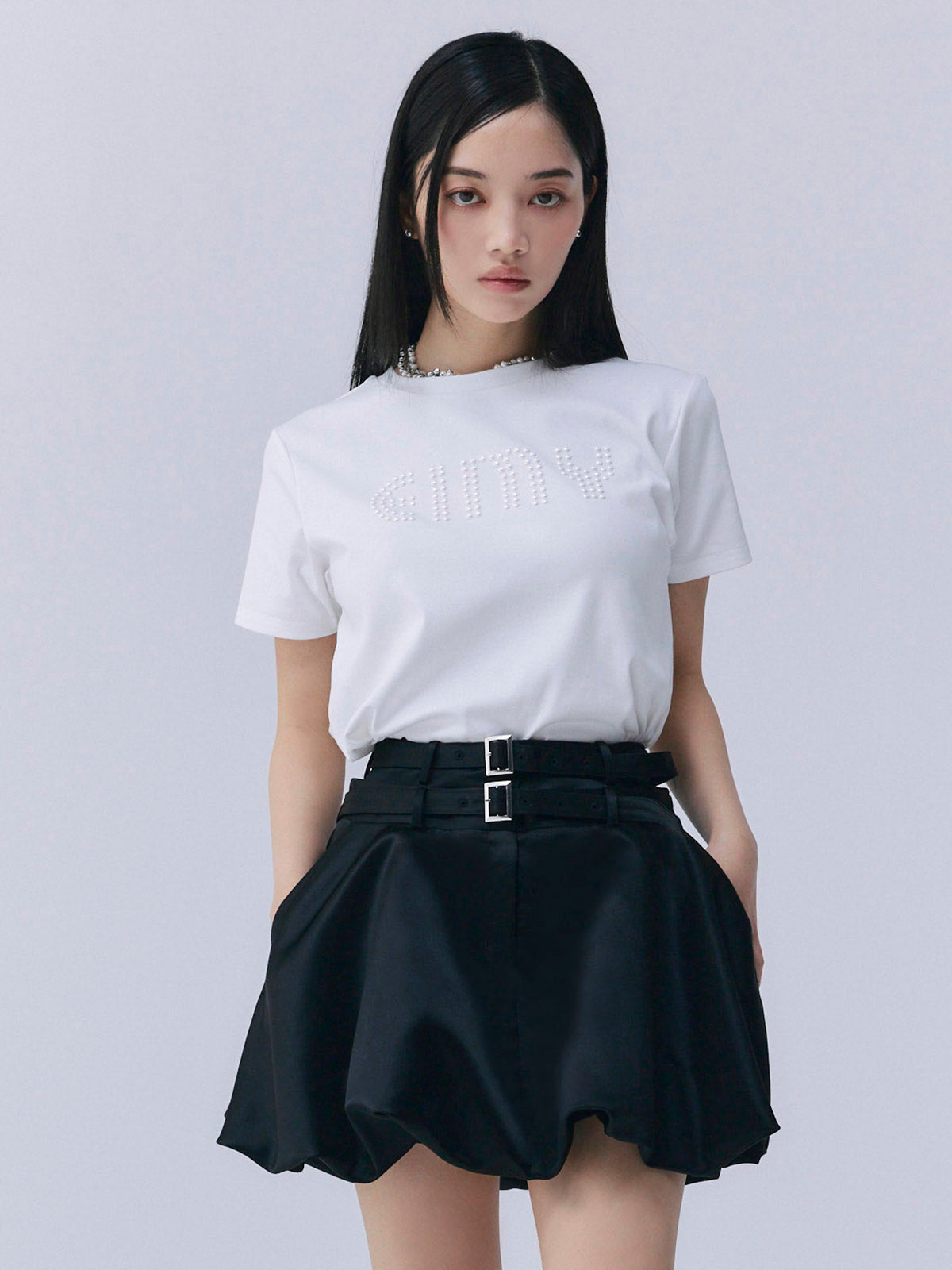 ダブルベルトサテンミニスカート