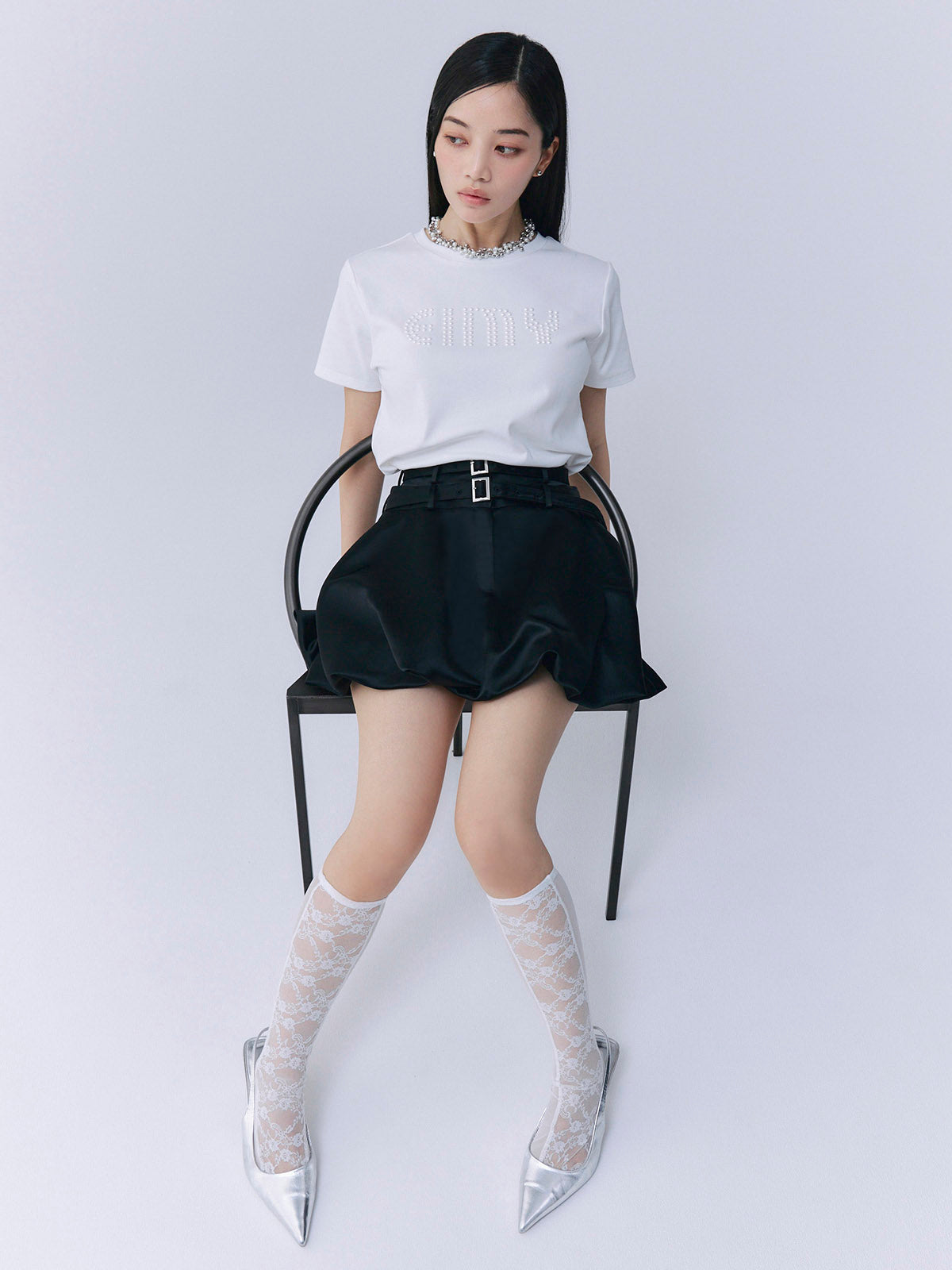 ダブルベルトサテンミニスカート