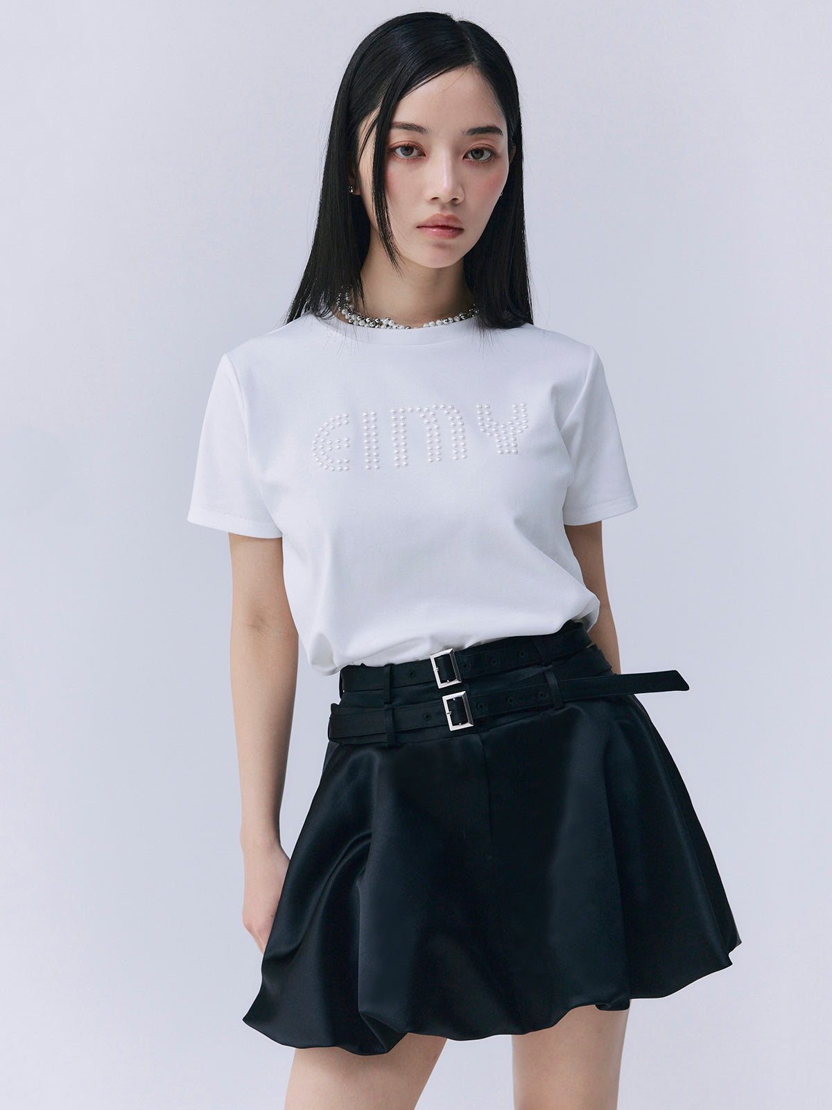 ダブルベルトサテンミニスカート