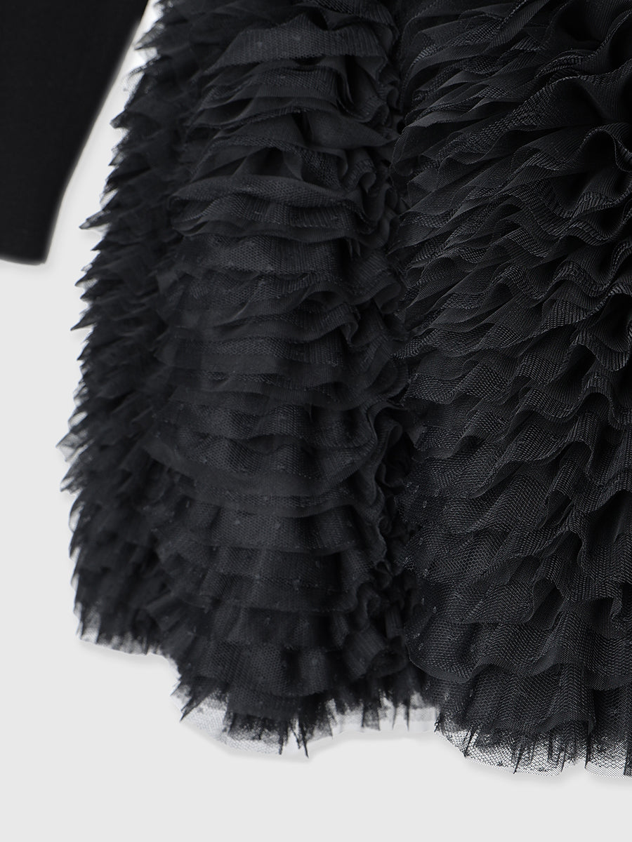 ボリュームチュールフリルニットワンピース