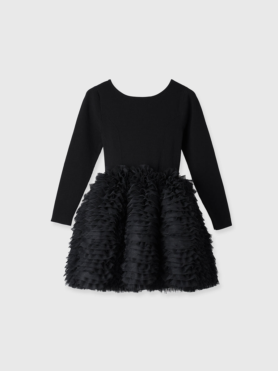 ボリュームチュールフリルニットワンピース