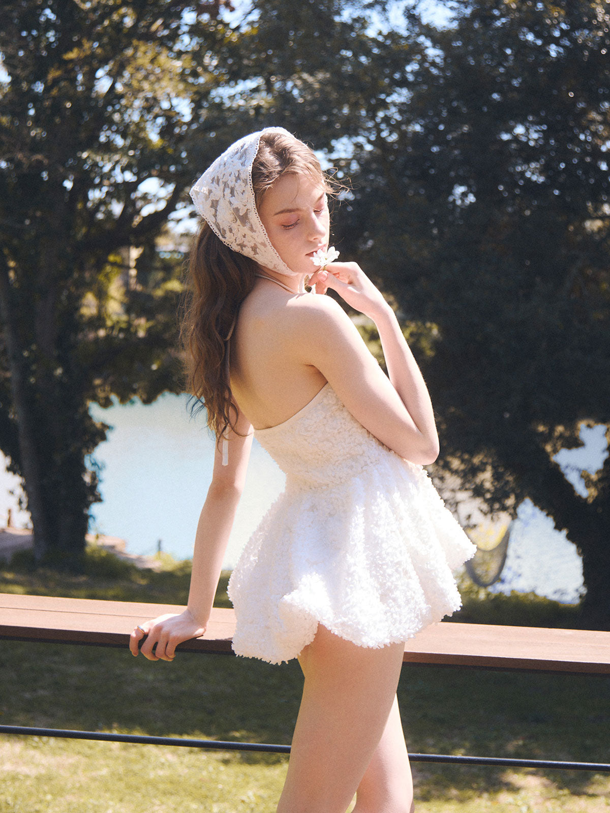 フラワーモチーフバルーンワンピース