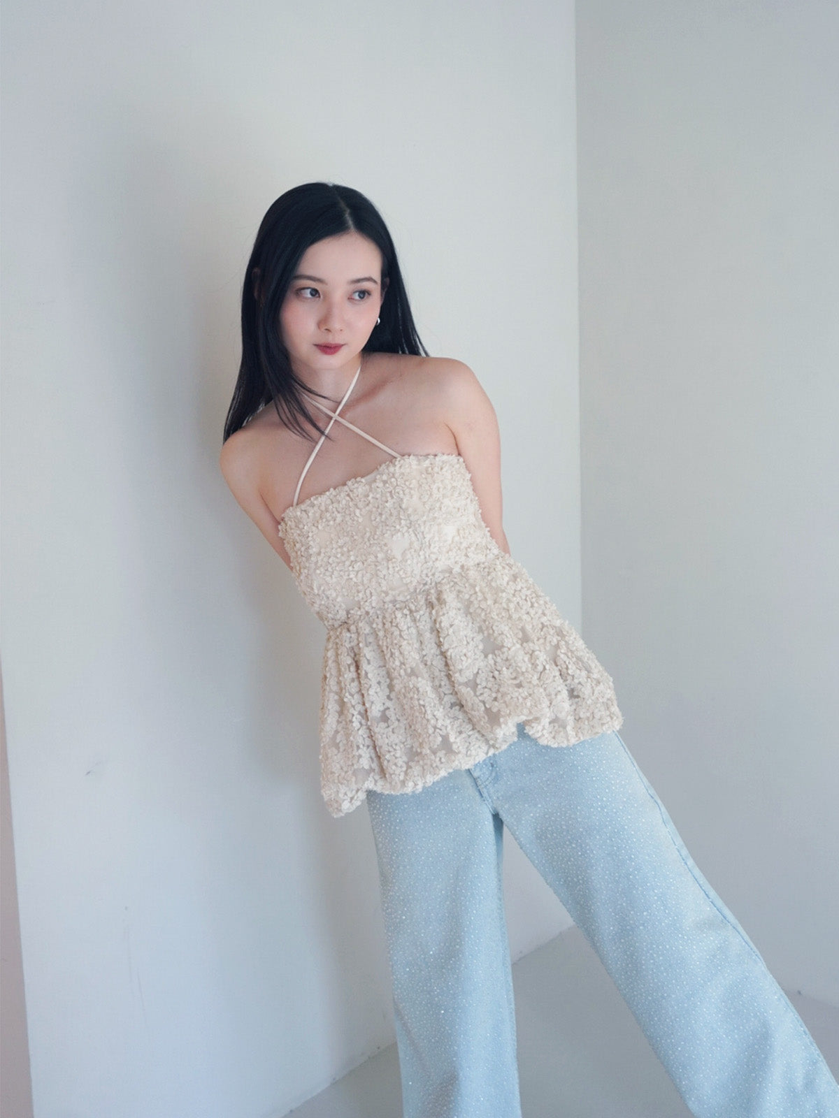 フラワーモチーフバルーンワンピース