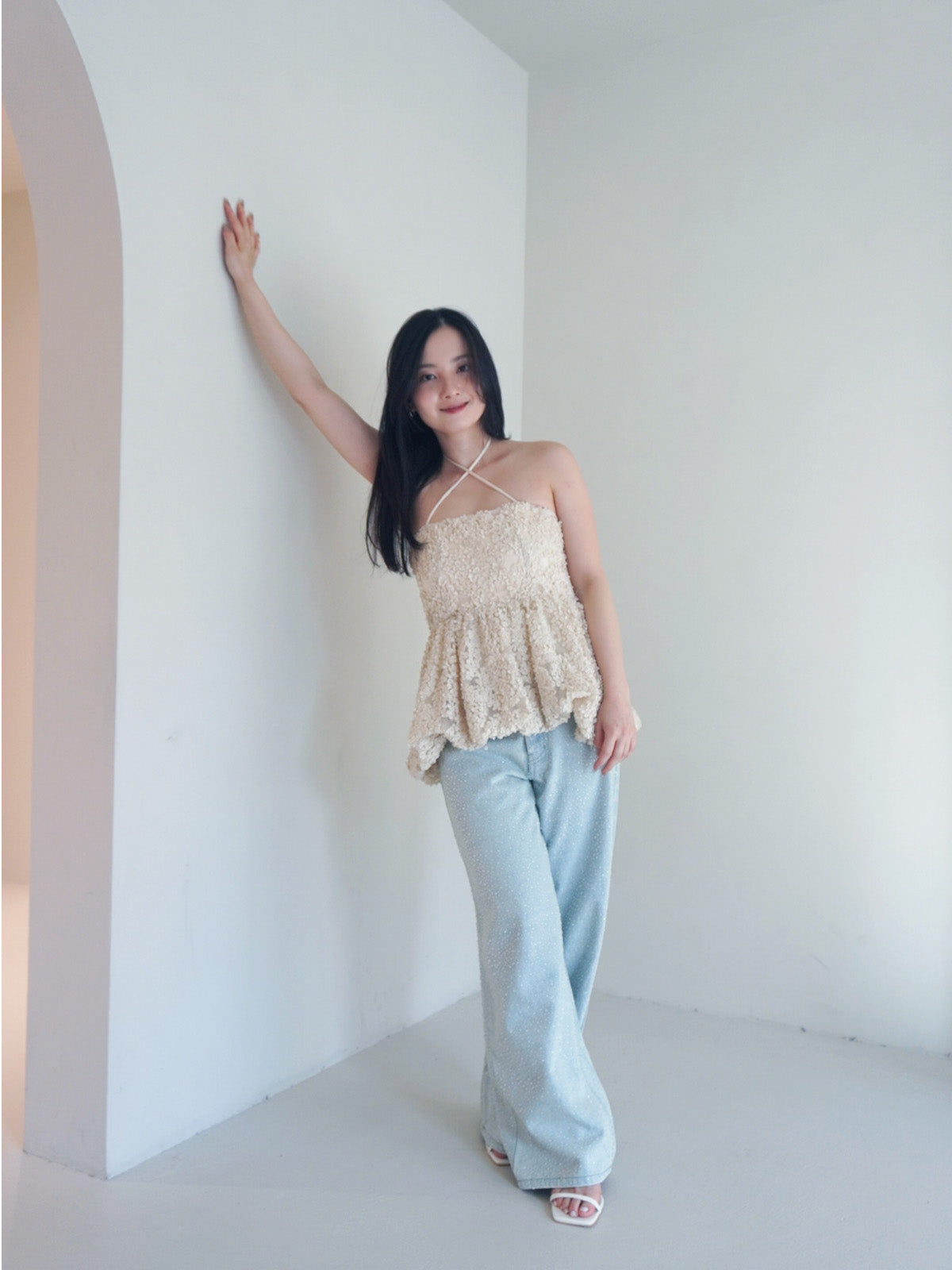 フラワーモチーフバルーンワンピース