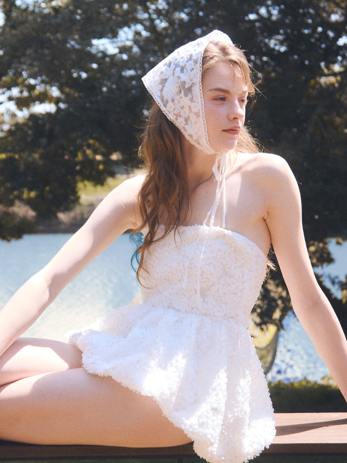 フラワーモチーフバルーンワンピース