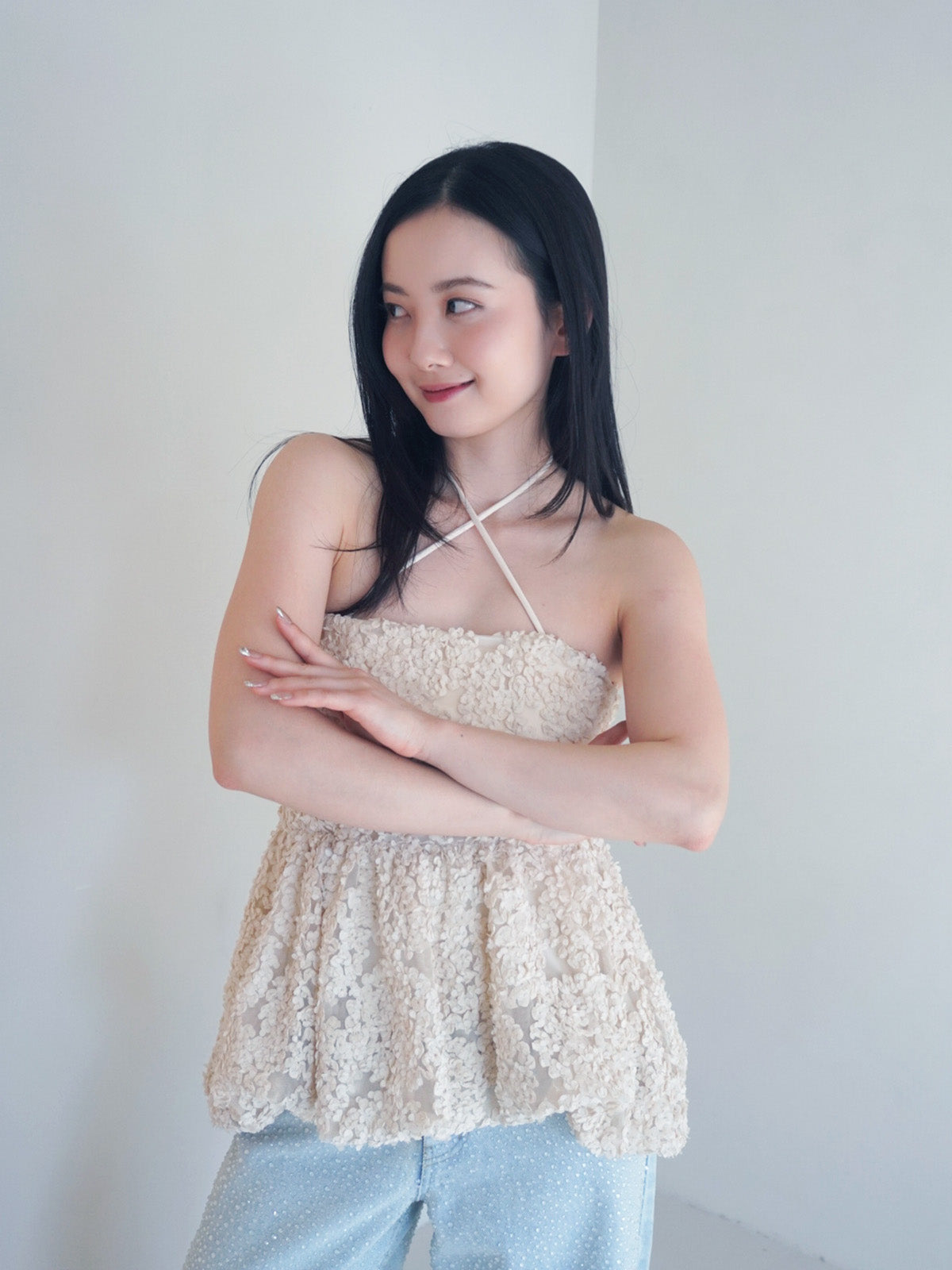 フラワーモチーフバルーンワンピース