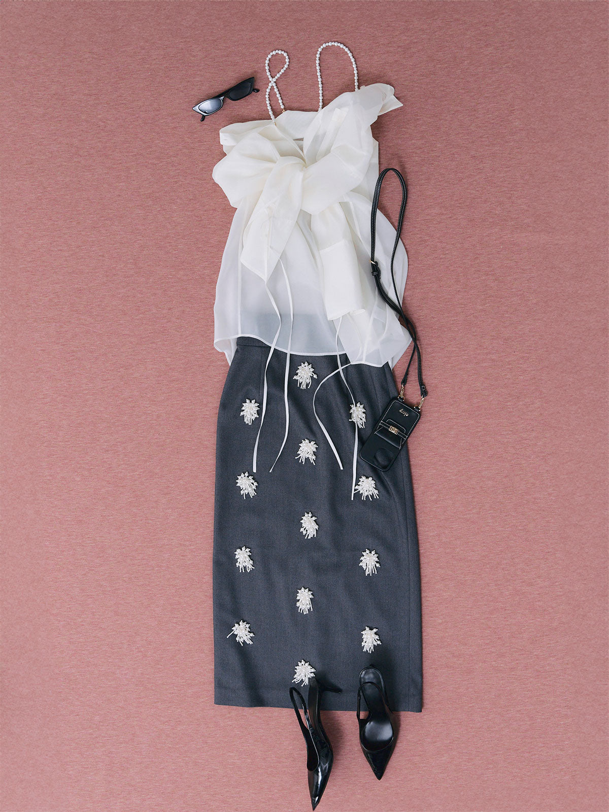 パールストラップオーガーンジーシャツ