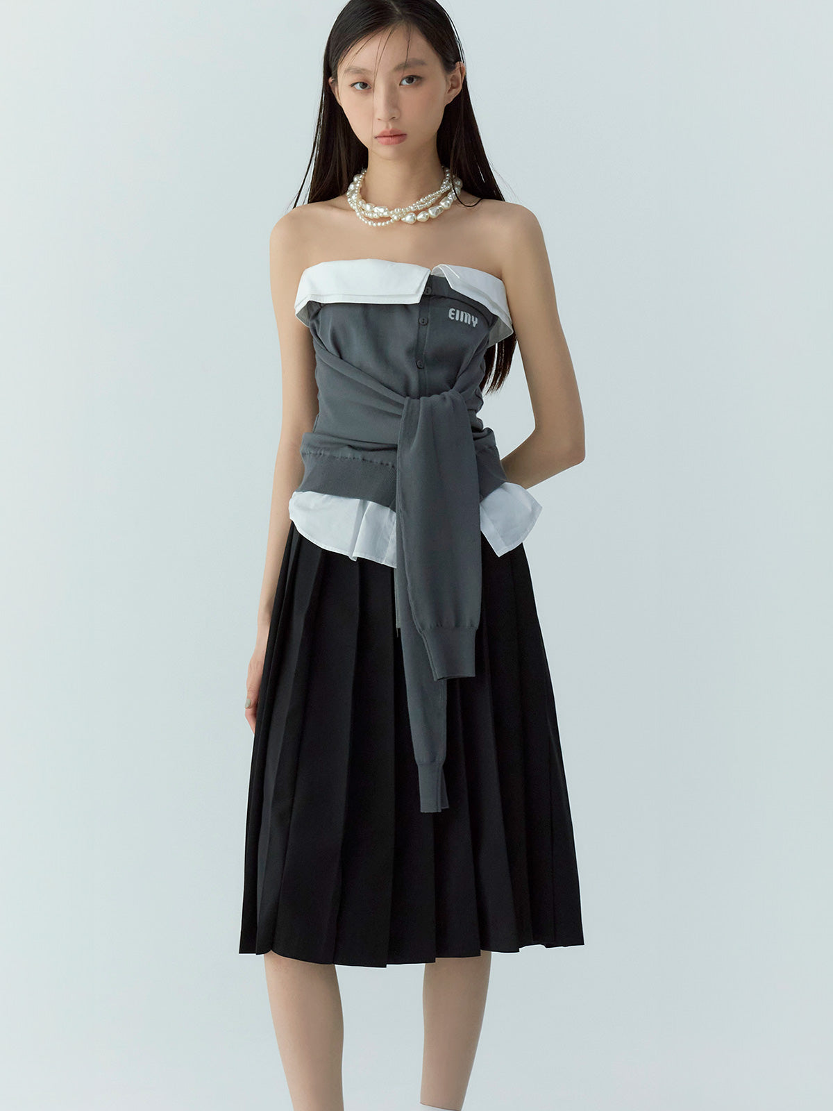 レースポイントプリーツミディスカート