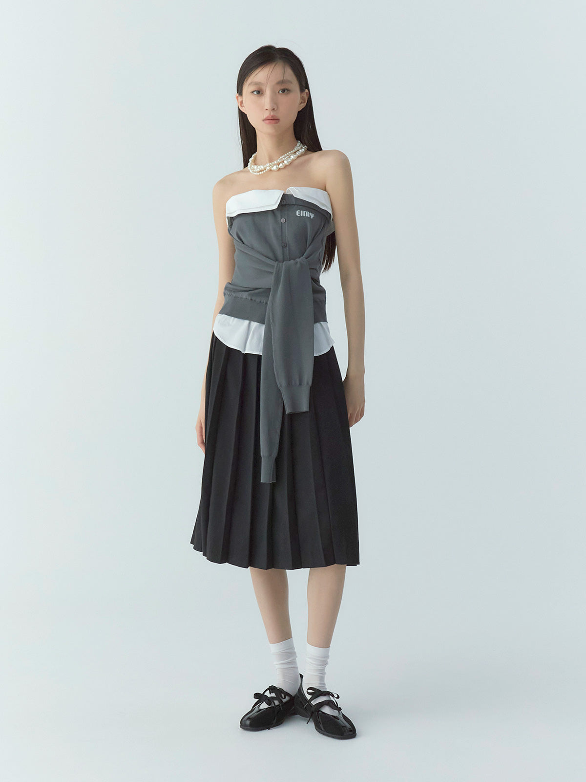 レースポイントプリーツミディスカート