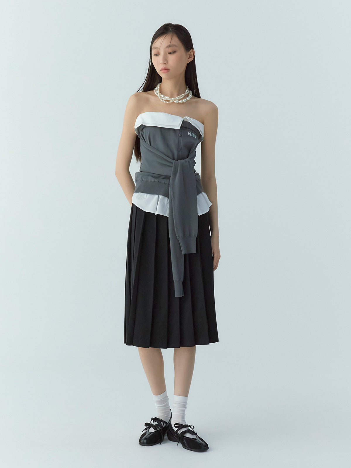 レースポイントプリーツミディスカート