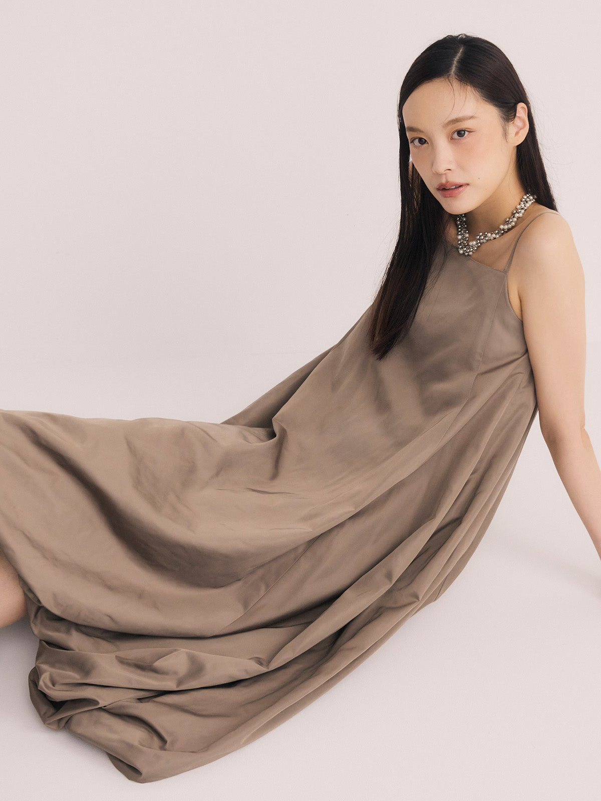 バックベルトバルーンロングワンピース