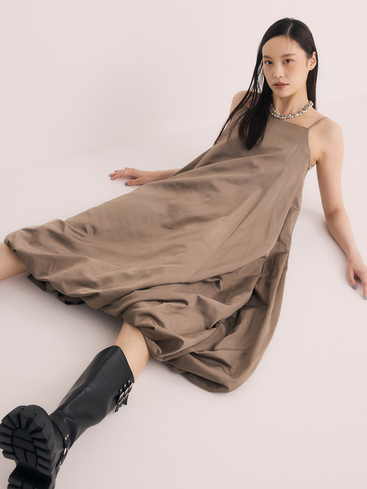 バックベルトバルーンロングワンピース