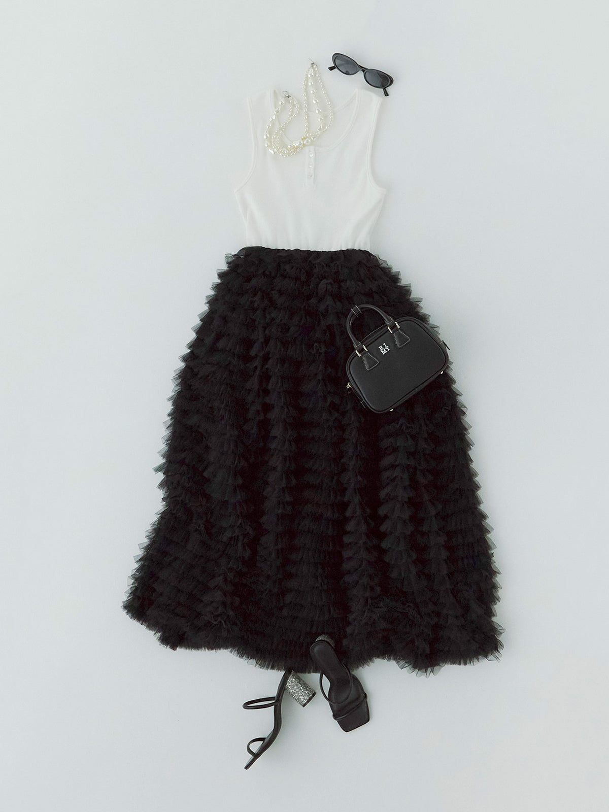 カットドッキングフリルチュールワンピ