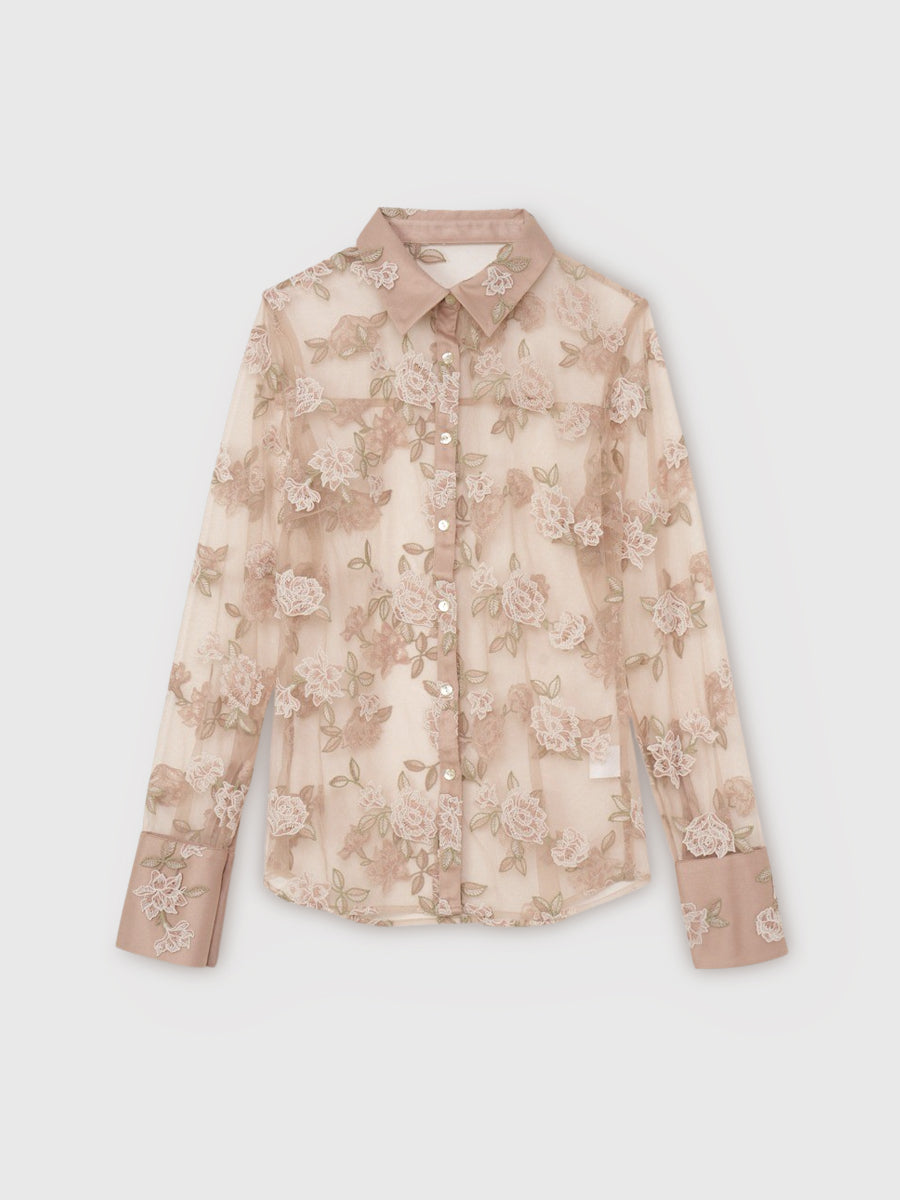 チュールレースフラワーモチーフシャツ