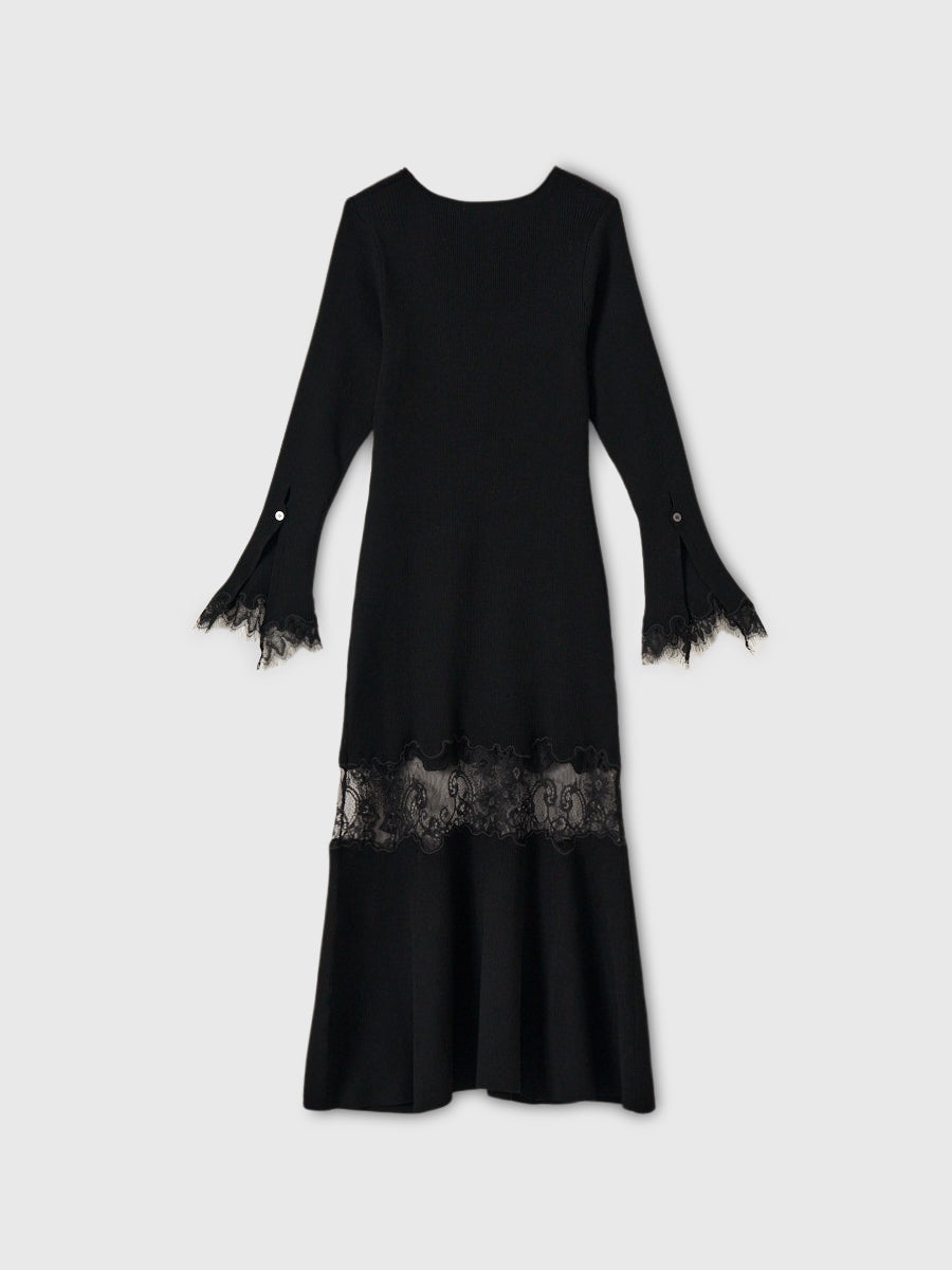 TORY BURCH Lace-Trim Dress レーストリム 長袖ドレス Tory Burch Rent the Runway Pre-Loved Navy Lace Trim Dress