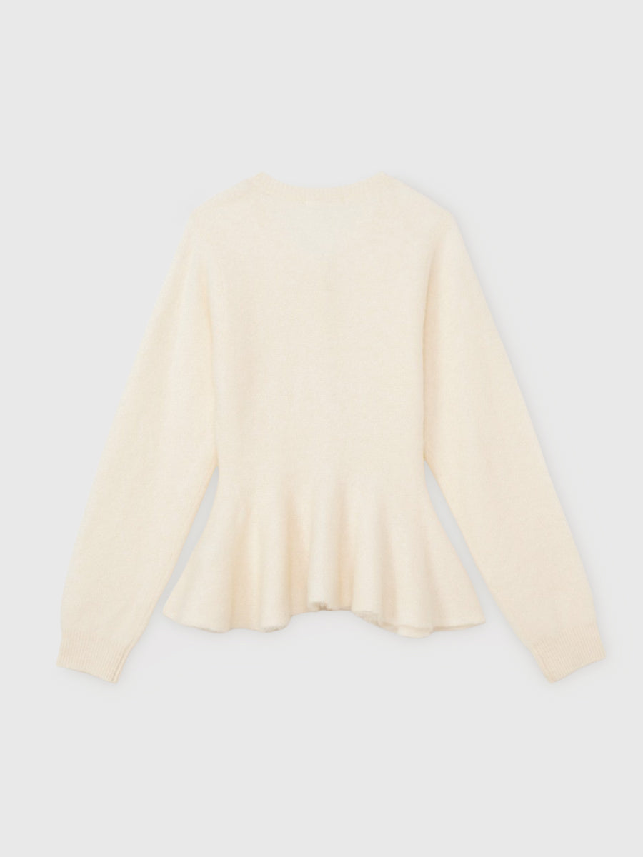 ウール起毛ペプラムニットカーディガン