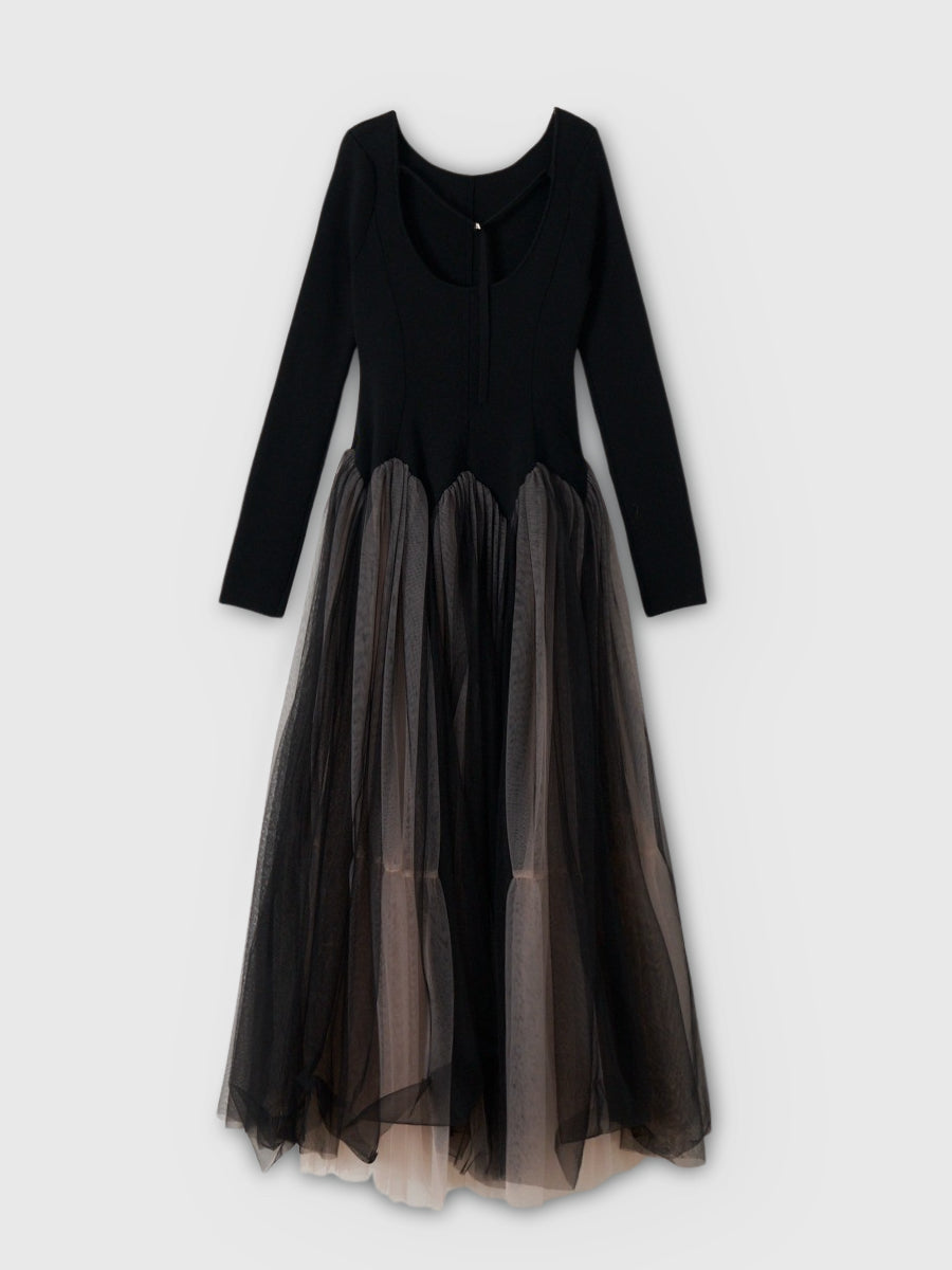 eimy isoireカーブシルエットニットコンビチュールフレアワンピース　S カーブシルエットニットコンビチュールフレアワンピース