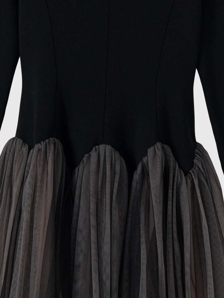 カーブシルエットニットコンビチュールフレアワンピース