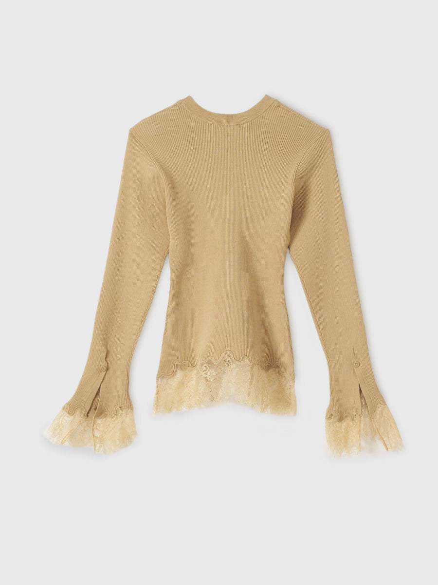 レーストリムリブニットトップス