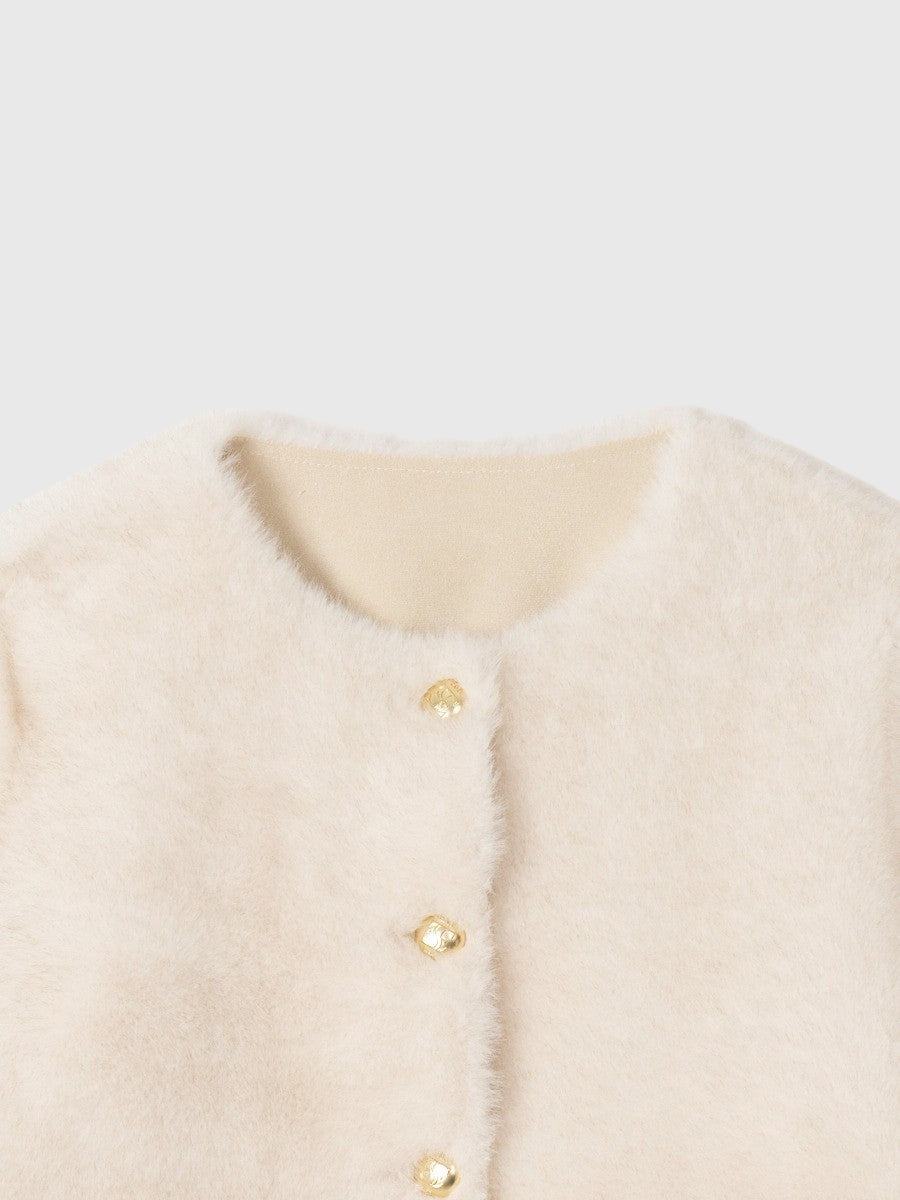 ゴールドボタンフェイクファージャケット