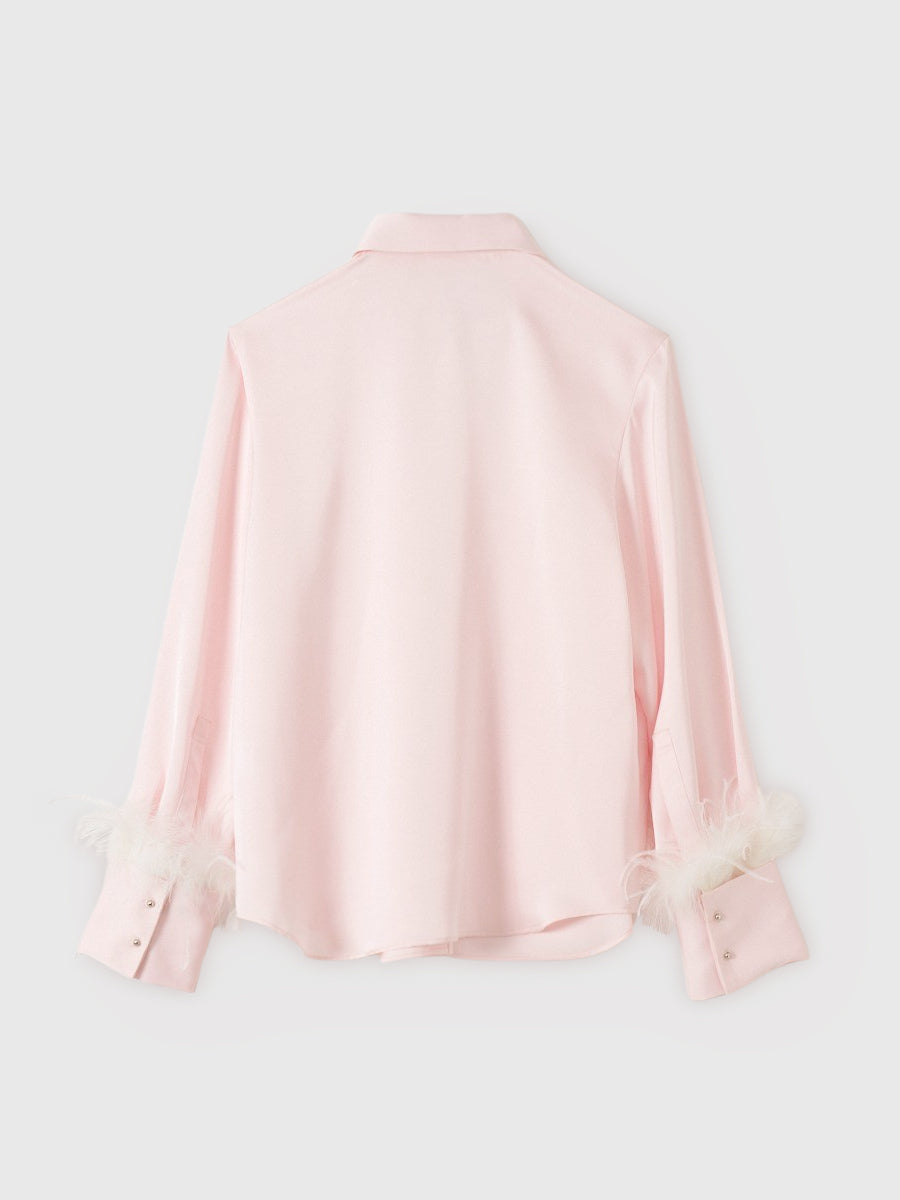 フェザートリムサテンシャツ