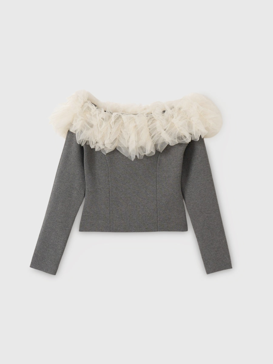 チュールオフショルニット