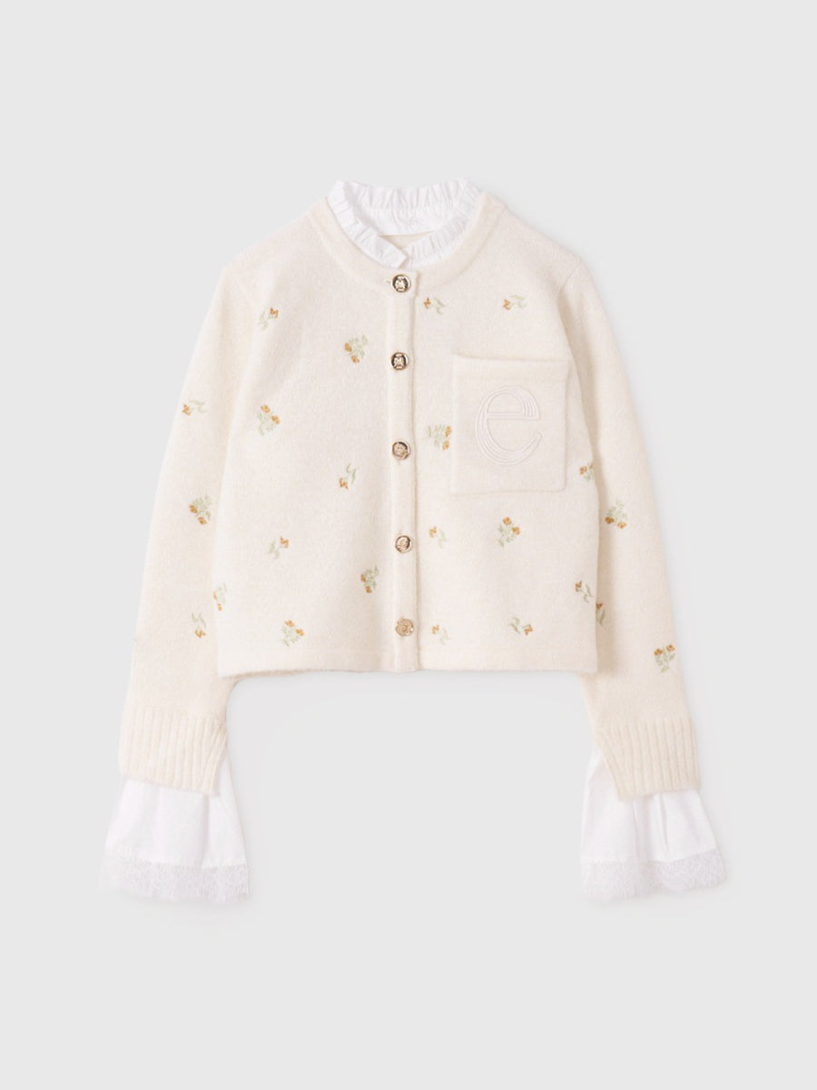 Attachedcollrフラワーモチーフカーディガン