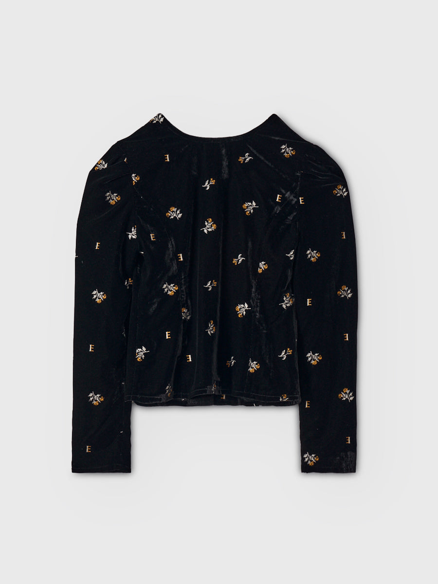 フラワーモチーフベルベットパフショルダージャケット