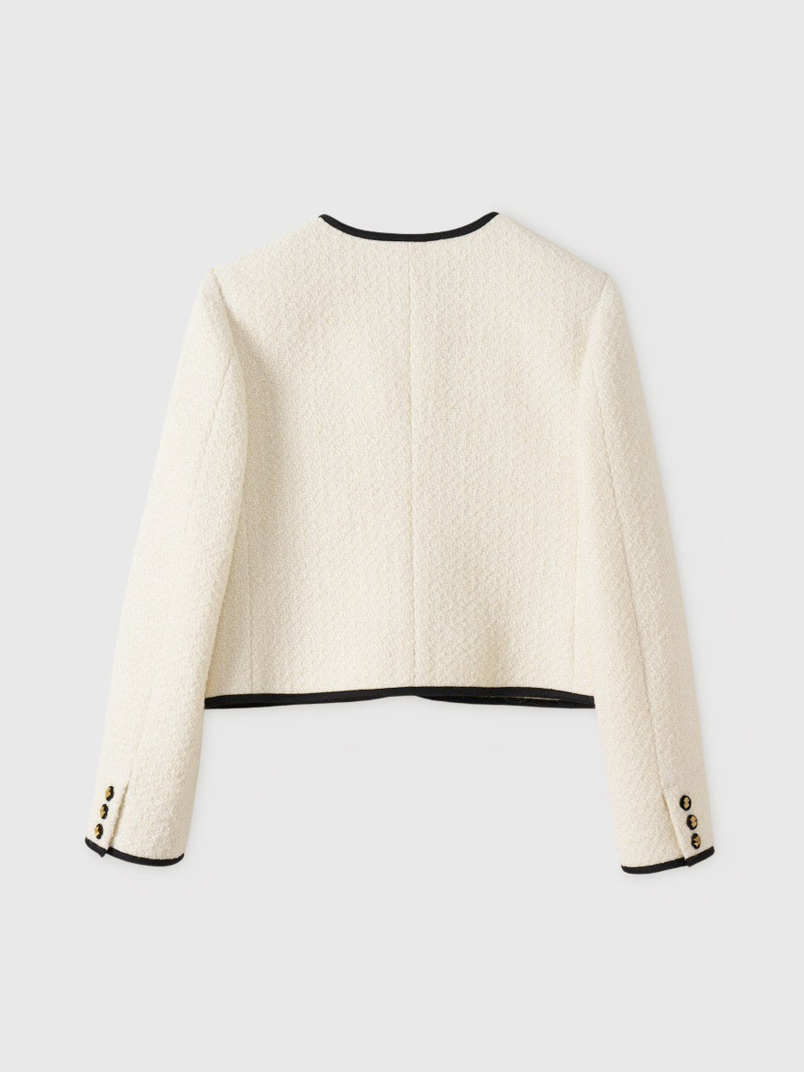 サテントリムツイードジャケット