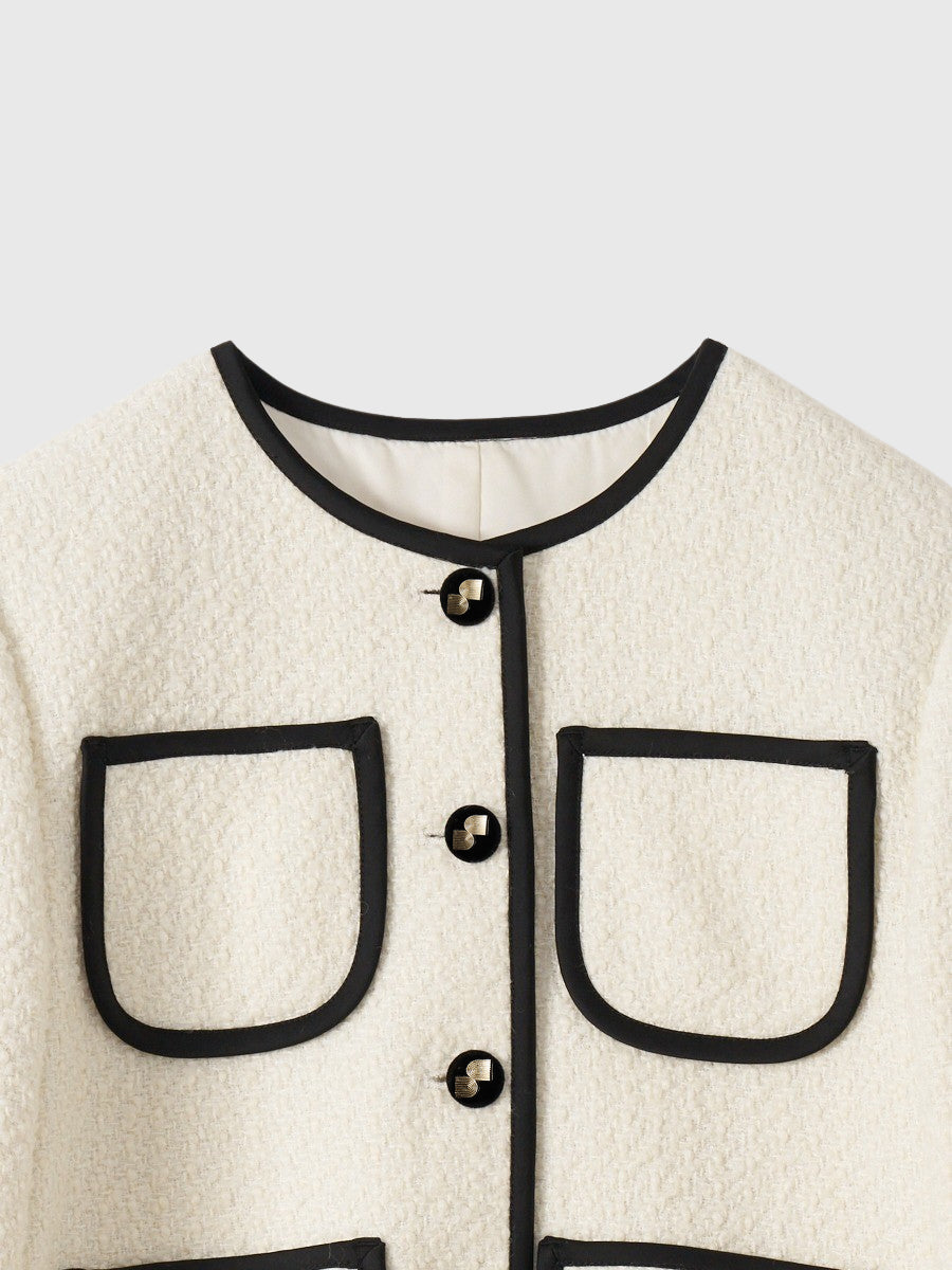 サテントリムツイードジャケット
