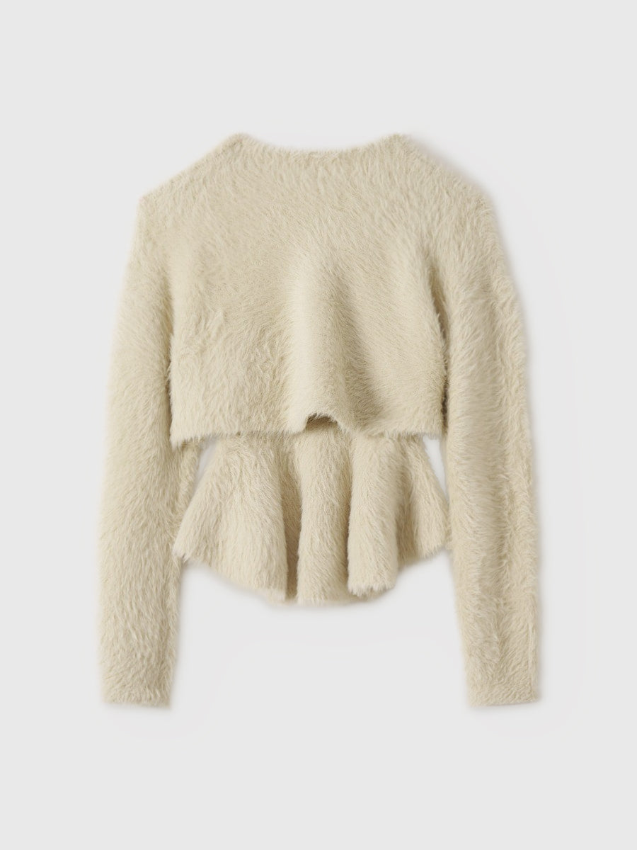 フェザーペプラムニットカーディガンセット