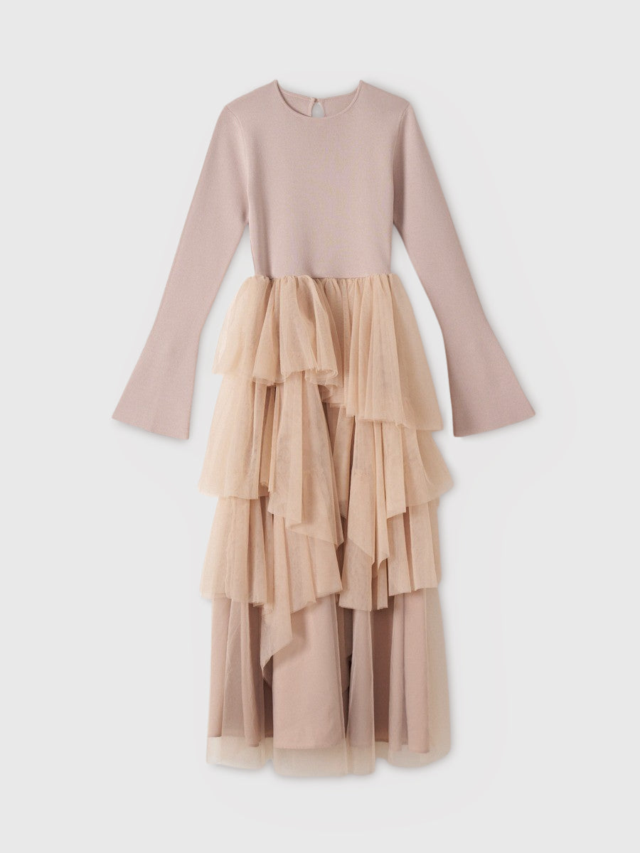 チュールドッキングニットワンピース