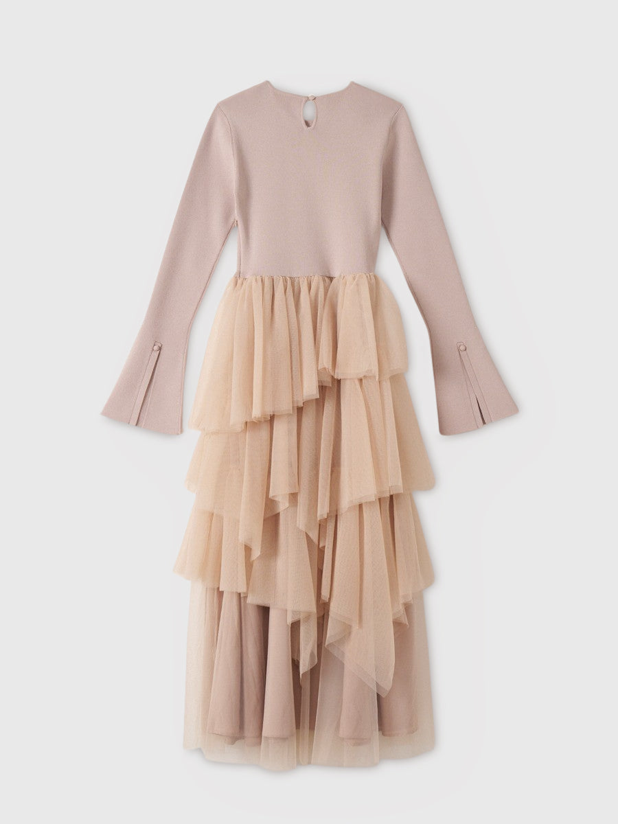 チュールドッキングニットワンピース