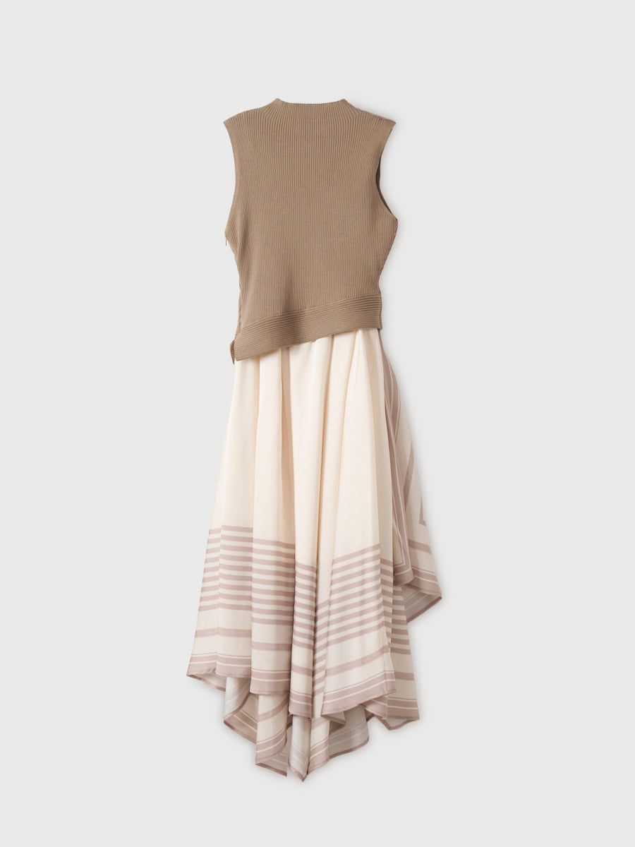 【PRE ORDER】スカーフパターンニットドッキングワンピース