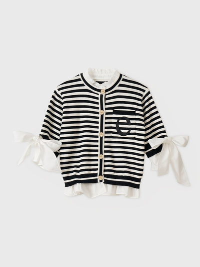 Attachedcollarハーフスリーブカーディガン