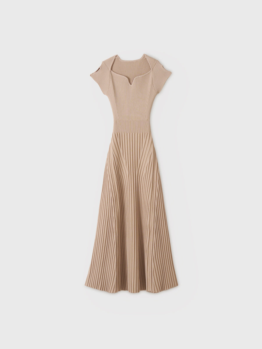 French sleeve rib knit flare dress