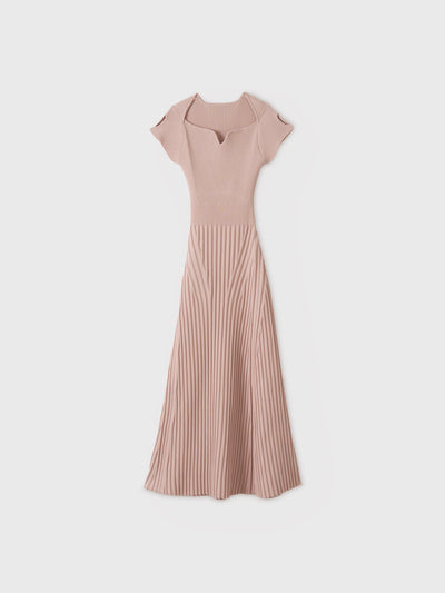 フレンチスリーブリブニットフレアワンピース