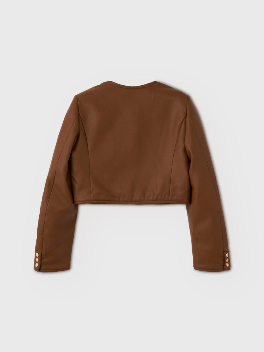 EM GOLD BUTTON LEATHER JACKET