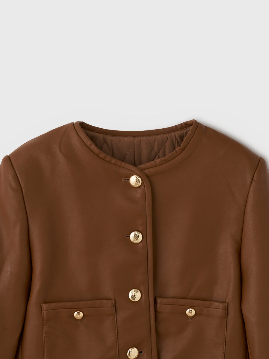 EM GOLD BUTTON LEATHER JACKET