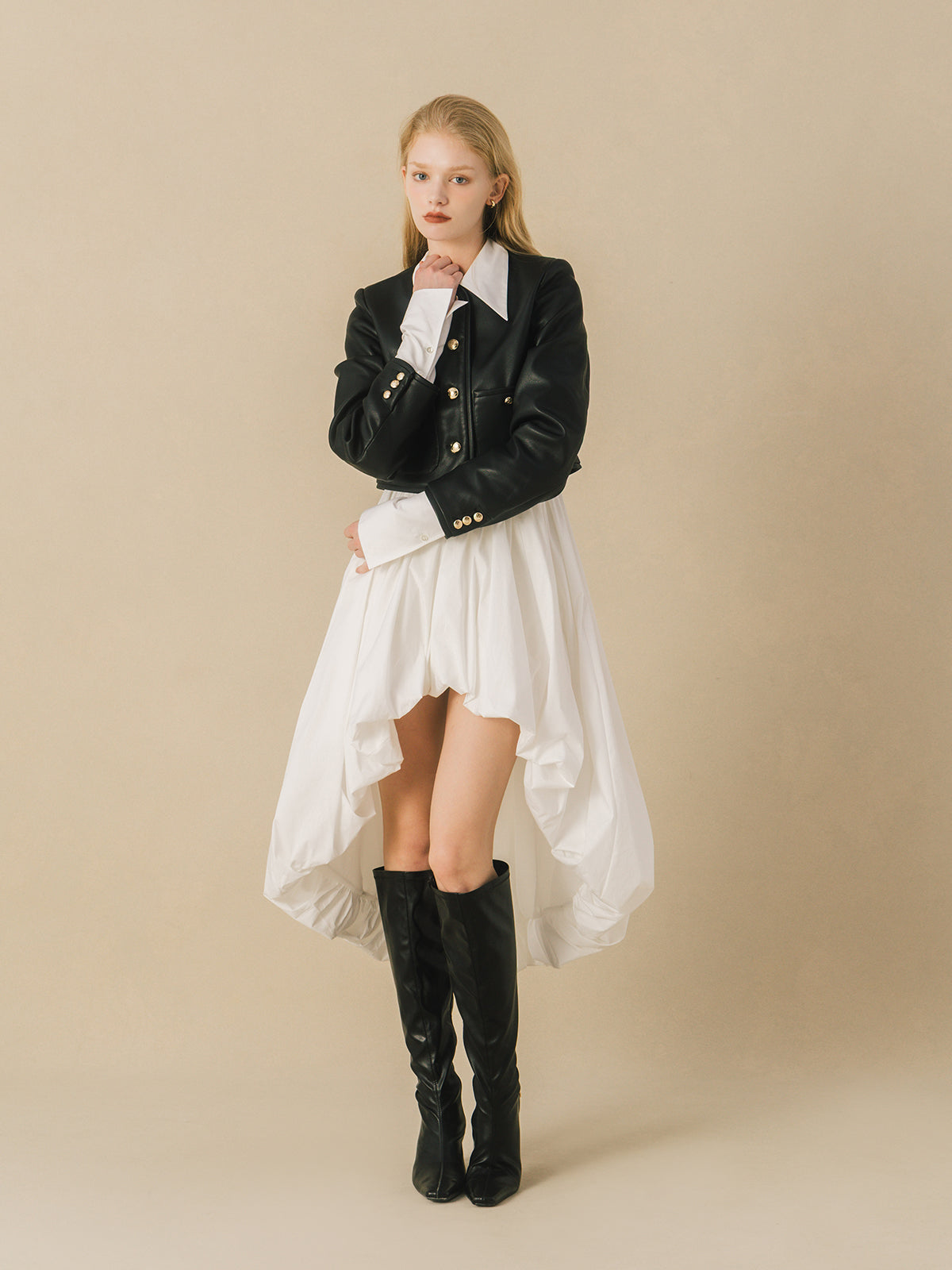 EM GOLD BUTTON LEATHER JACKET