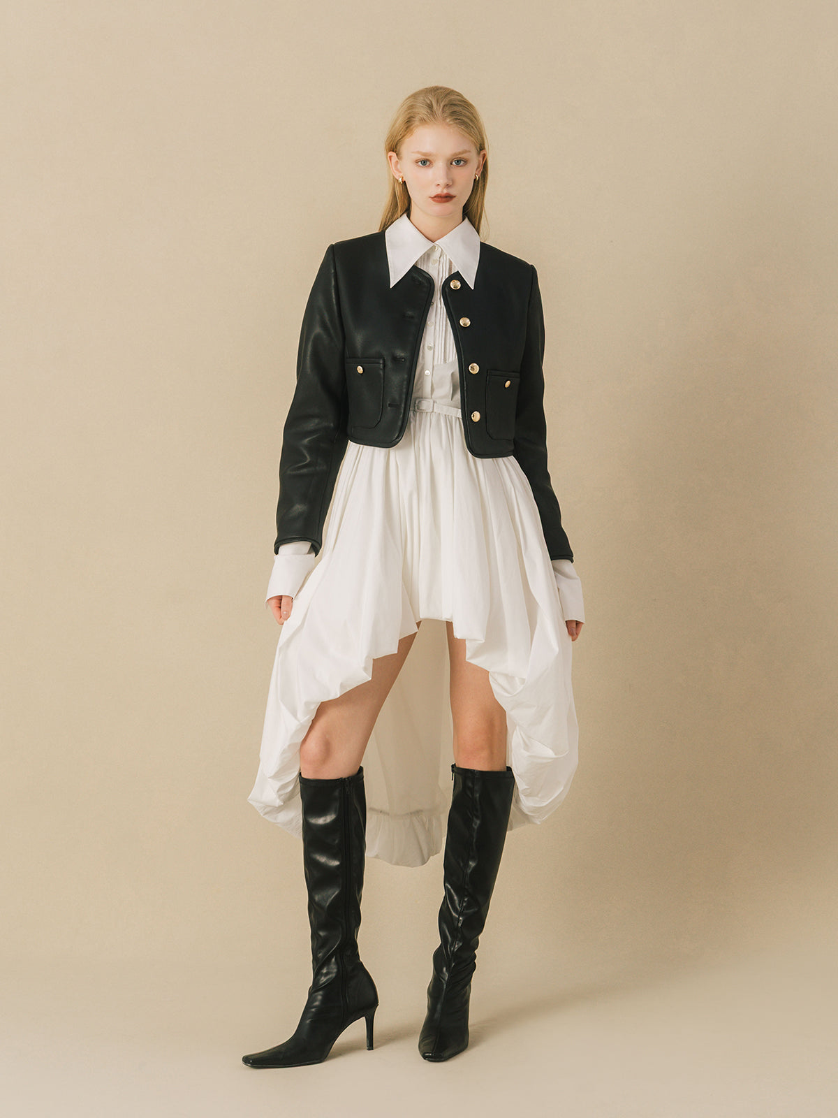 EM GOLD BUTTON LEATHER JACKET