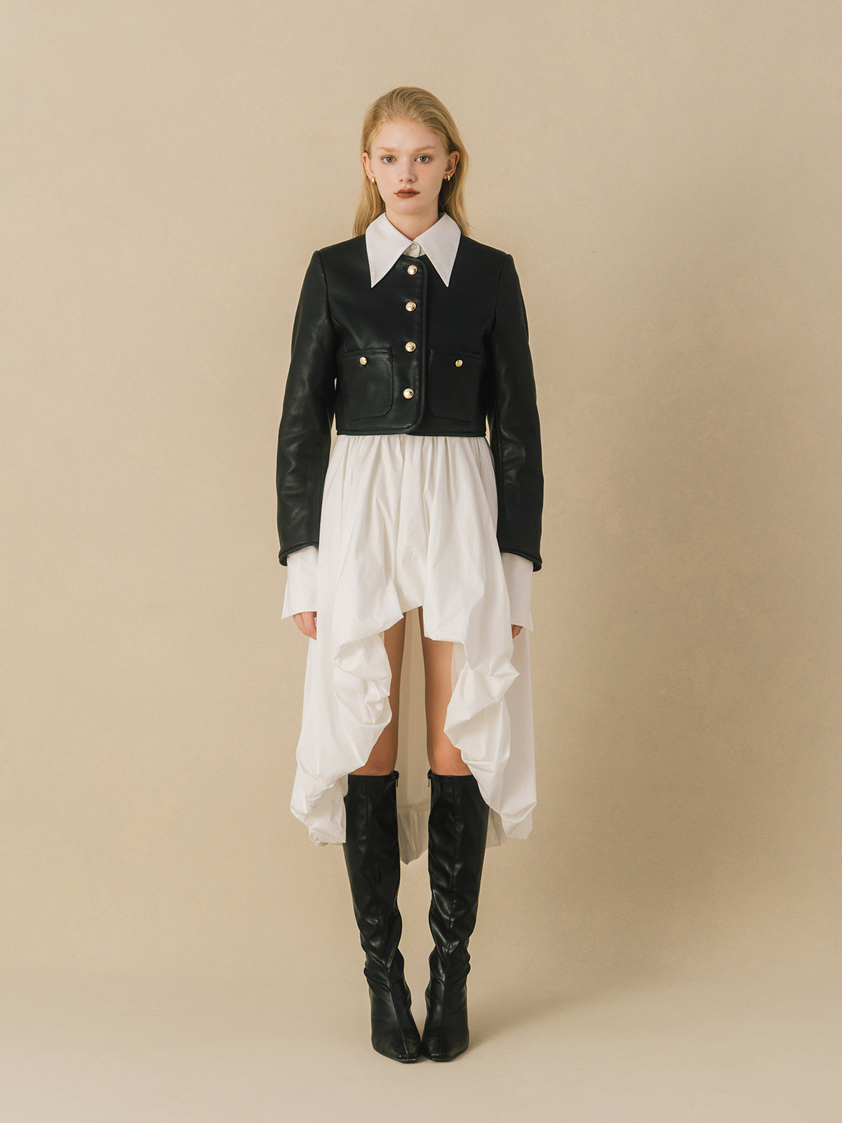 EM GOLD BUTTON LEATHER JACKET