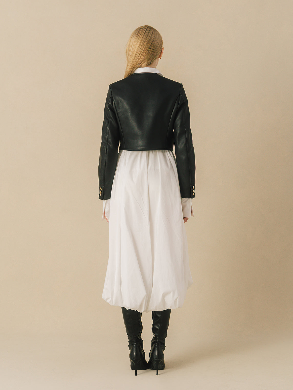 EM GOLD BUTTON LEATHER JACKET