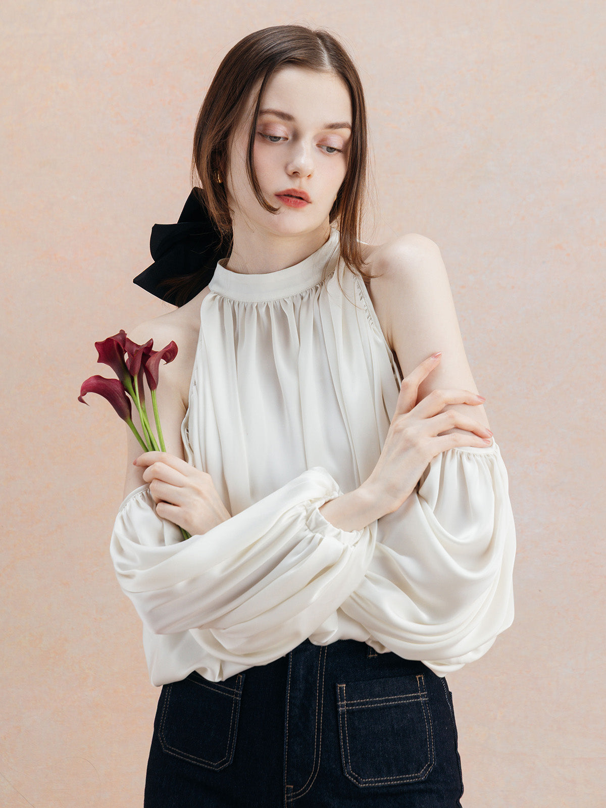 DRAPE SATIN BLOUSE